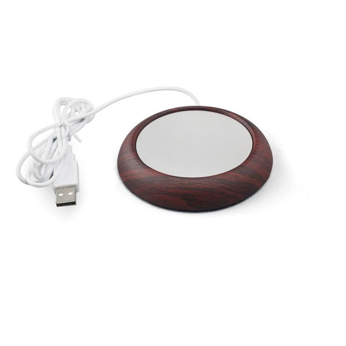 Myslunda USB-koppvärmare med träkant, tunn och diskret