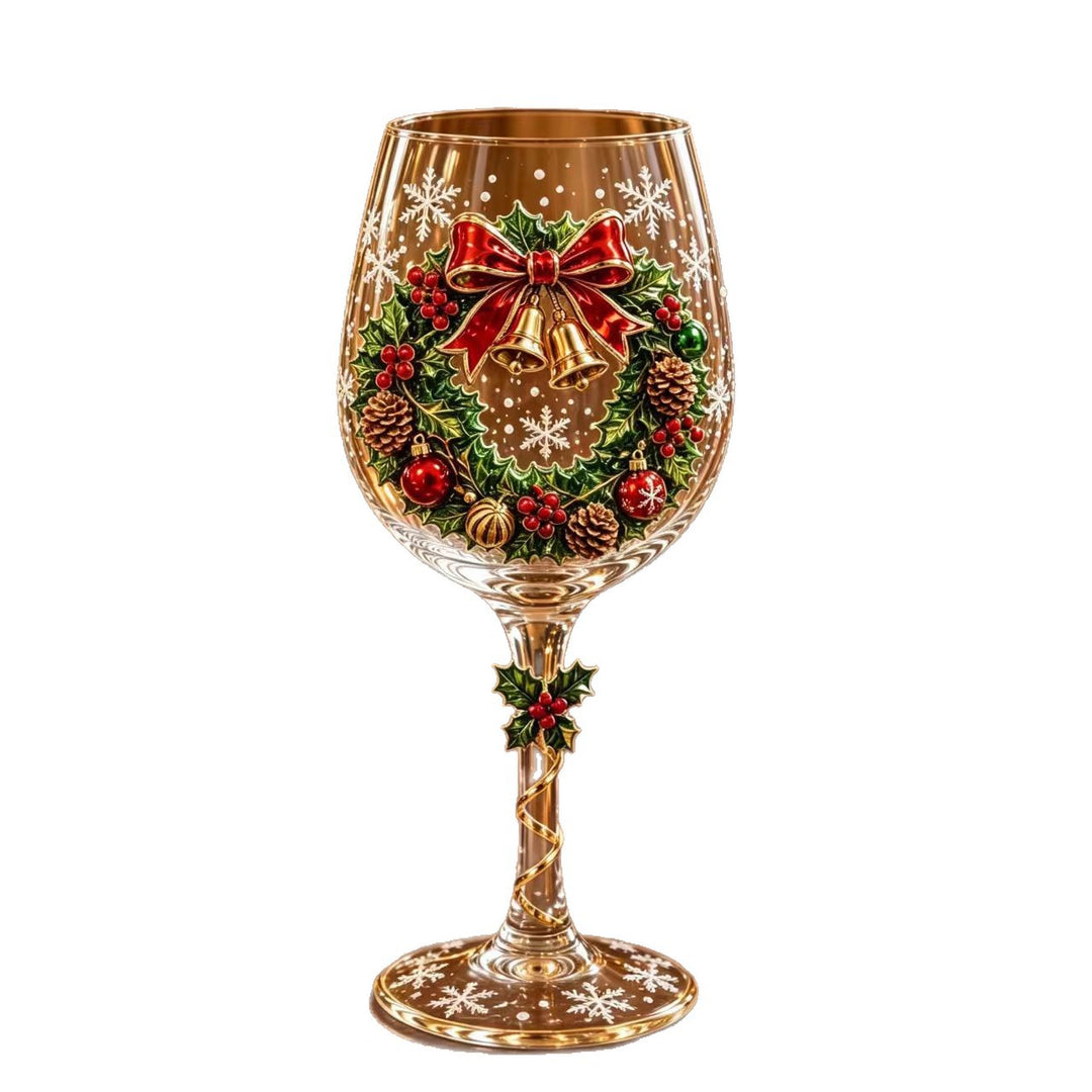 Vinglas med julmotiv på foten