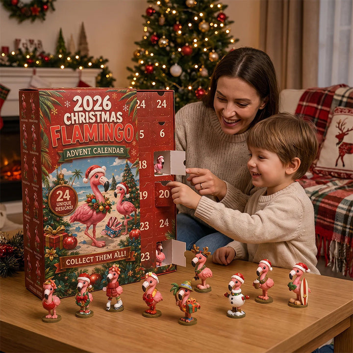 Adventskalender med flamingofigurer