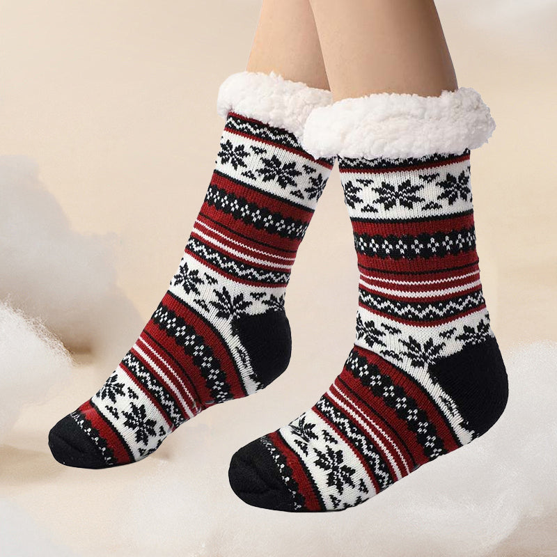 Extra tjocka sockor med snöflingor och halkskydd