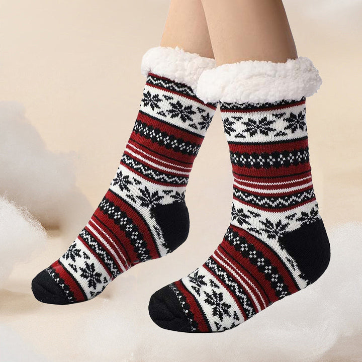 Extra tjocka sockor med snöflingor och halkskydd