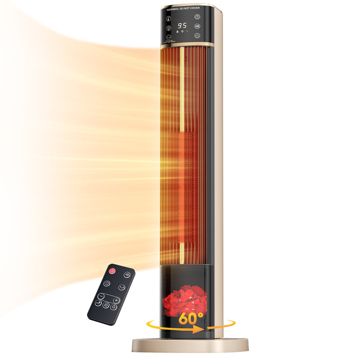 Hög tornvärmare med flamfönster och LED-display