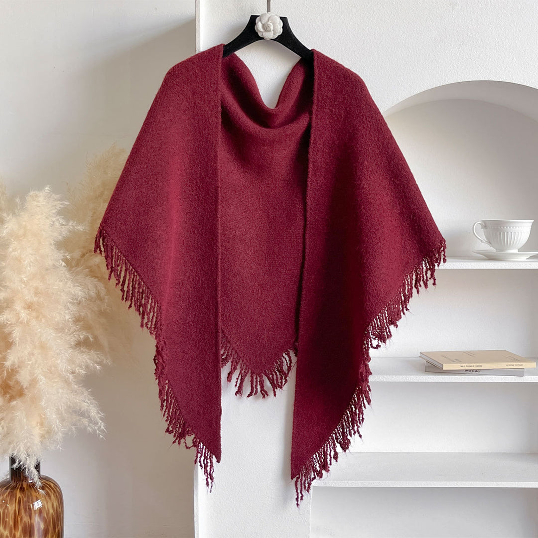 Rosabeige stickad halsduk med fransar