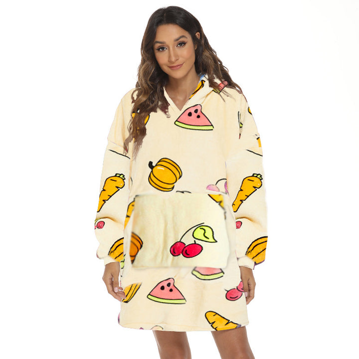 Oversize hoodiefilt med roligt mönster
