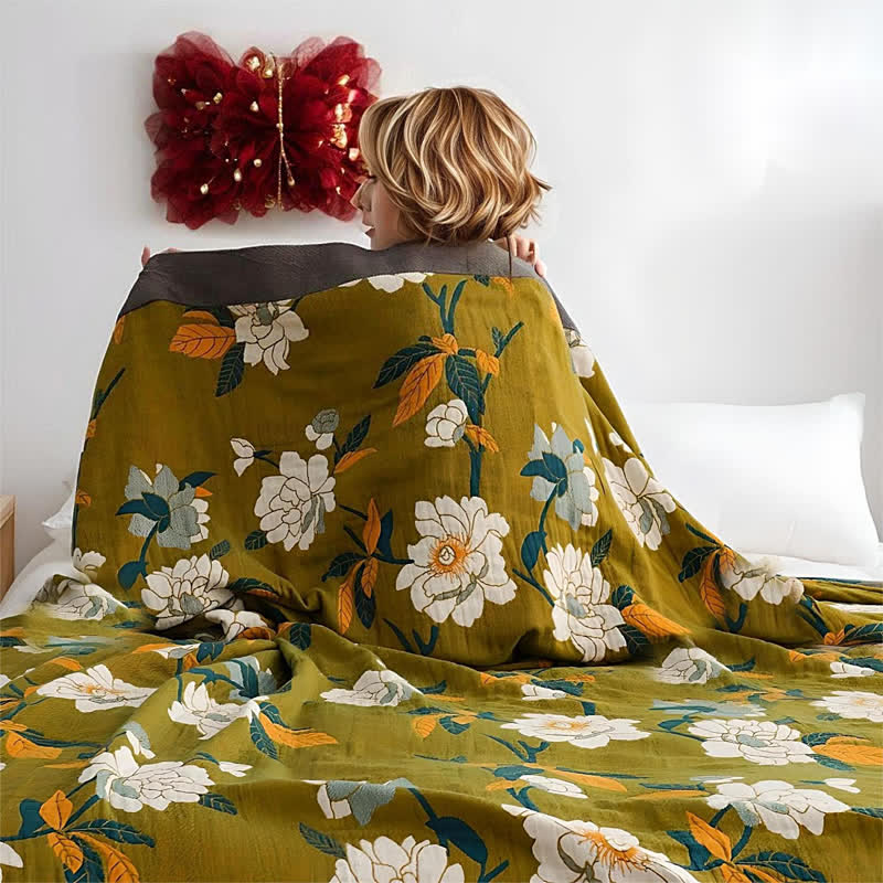 Myslunda™ Vändbart bomullsöverkast i boho-stil med olivblommor