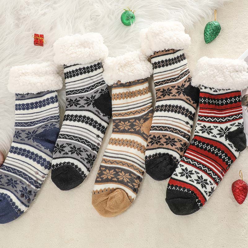 Extra tjocka sockor med snöflingor och halkskydd