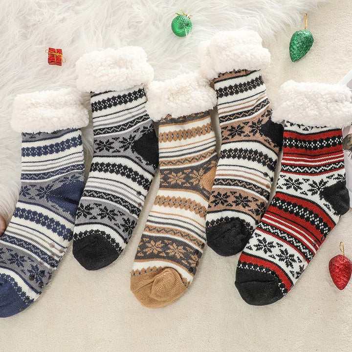 Extra tjocka sockor med snöflingor och halkskydd