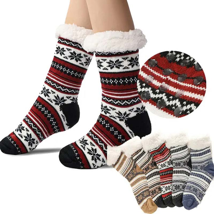 Extra tjocka sockor med snöflingor och halkskydd