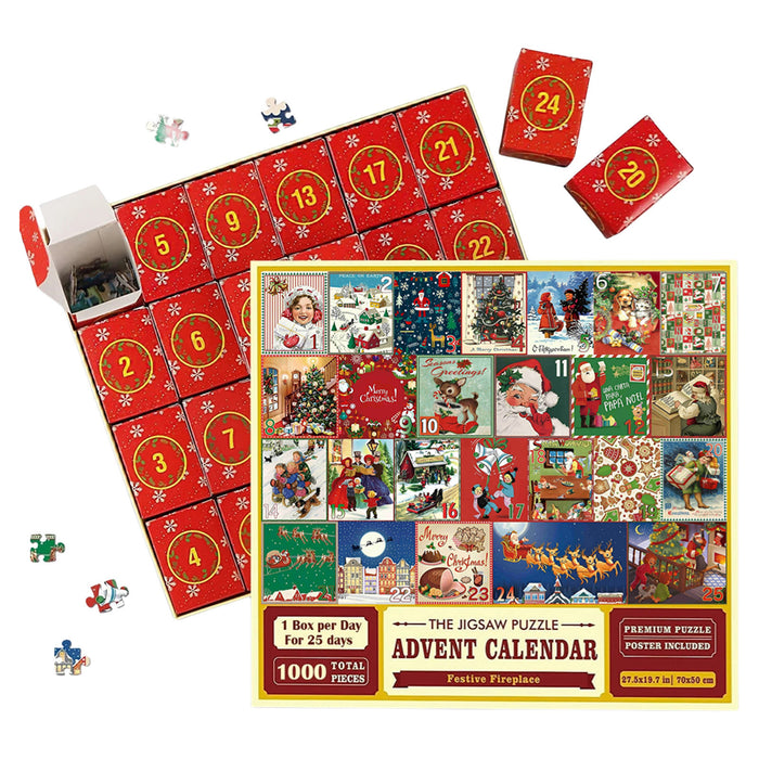 Myslunda Adventskalender med pussel, 24 lådor och julmotiv