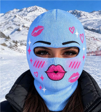 Myslunda Stickad balaclava med roligt ansiktstryck