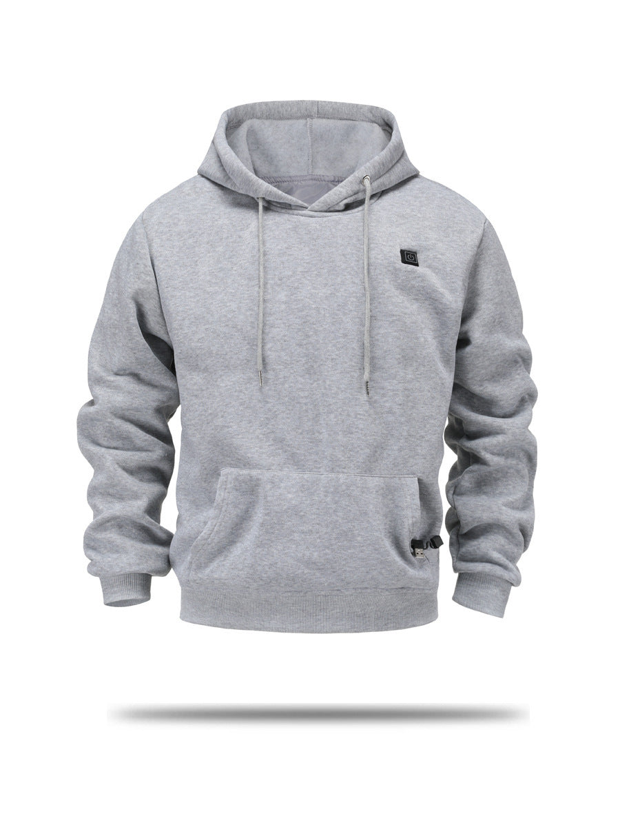 Svart eluppvärmd hoodie herr