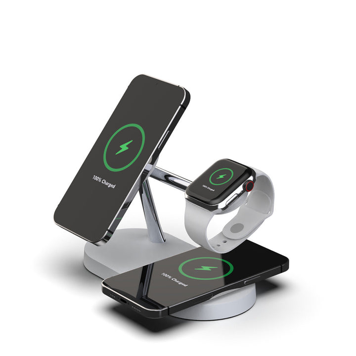 Magnetisk laddstation med mobil och klocka