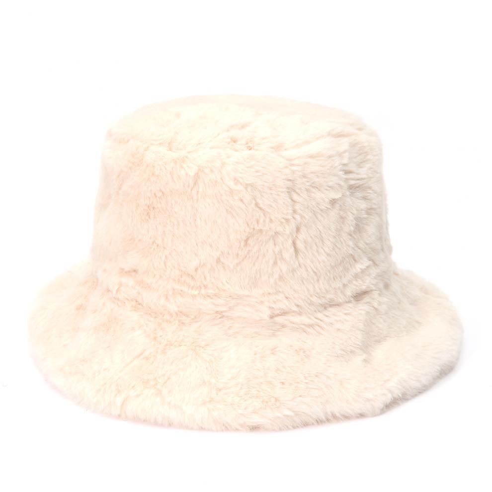 Fluffig buckethatt i fuskpäls med leopardmönster