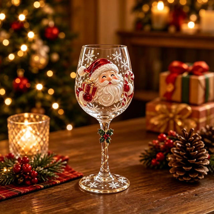 Vinglas med julmotiv på foten