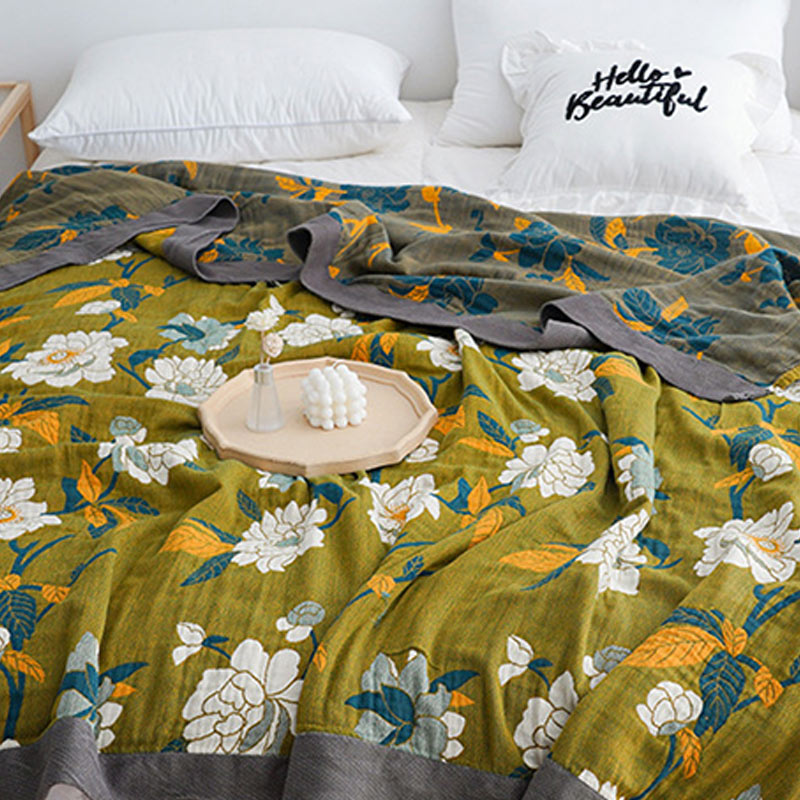Myslunda™ Vändbart bomullsöverkast i boho-stil med olivblommor