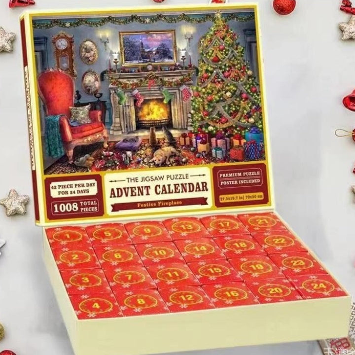 Adventskalender med pussel och julmotiv