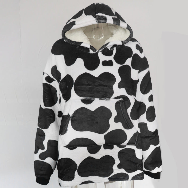 Oversize hoodiefilt med roligt mönster