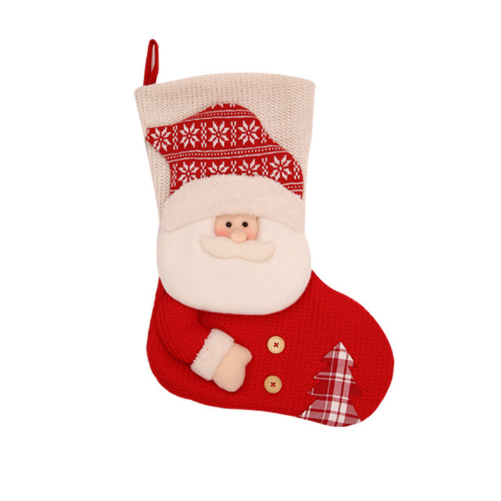 Stickad julstrumpa med tomte eller snögubbe