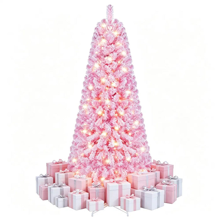 Myslunda Rosa flockad julgran 183 cm med 220 LED och 8 lägen