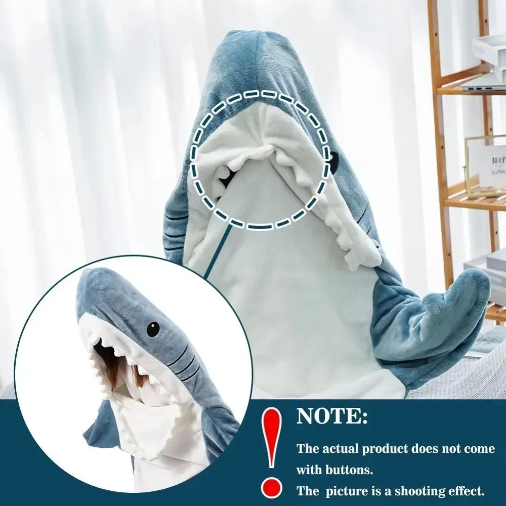 Mjuk Flanell Shark Hoodie Filt