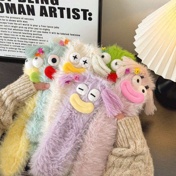 Fluffiga fleecestrumpor med kaninansikte på tån
