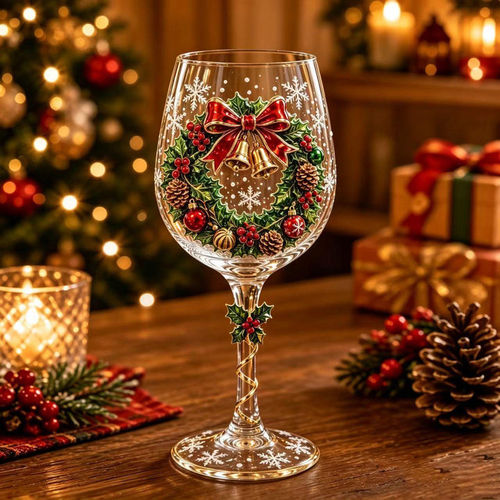Vinglas med julmotiv på foten