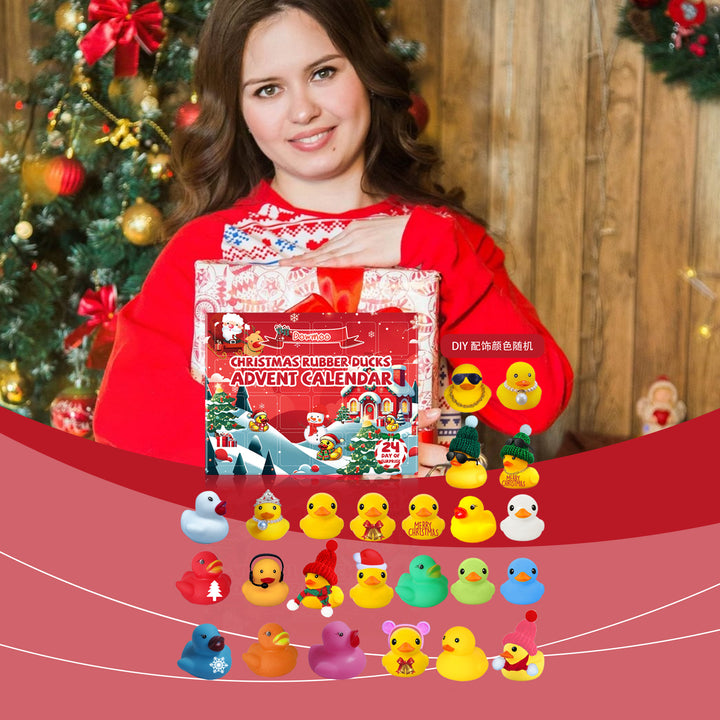 Adventskalender med gummiankor i julkläder