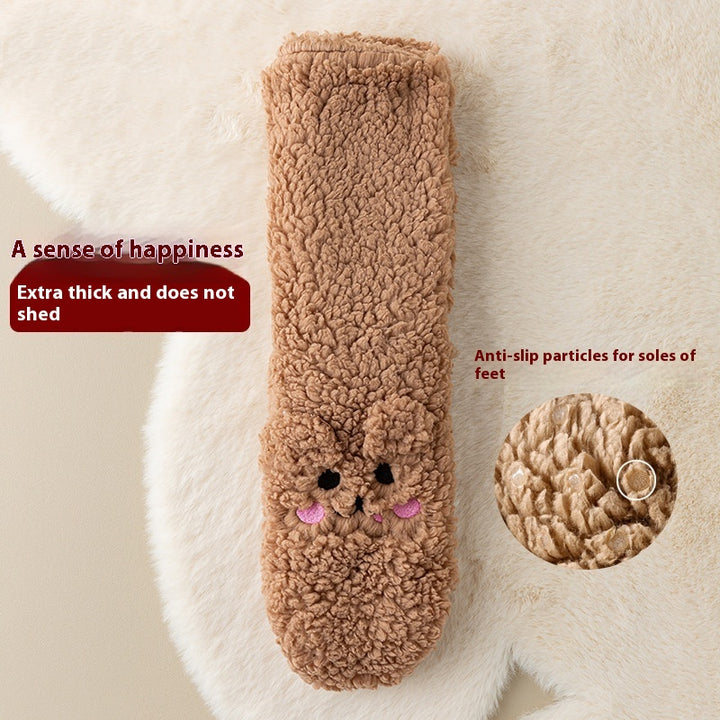 Fluffiga fleecestrumpor med kaninansikte på tån