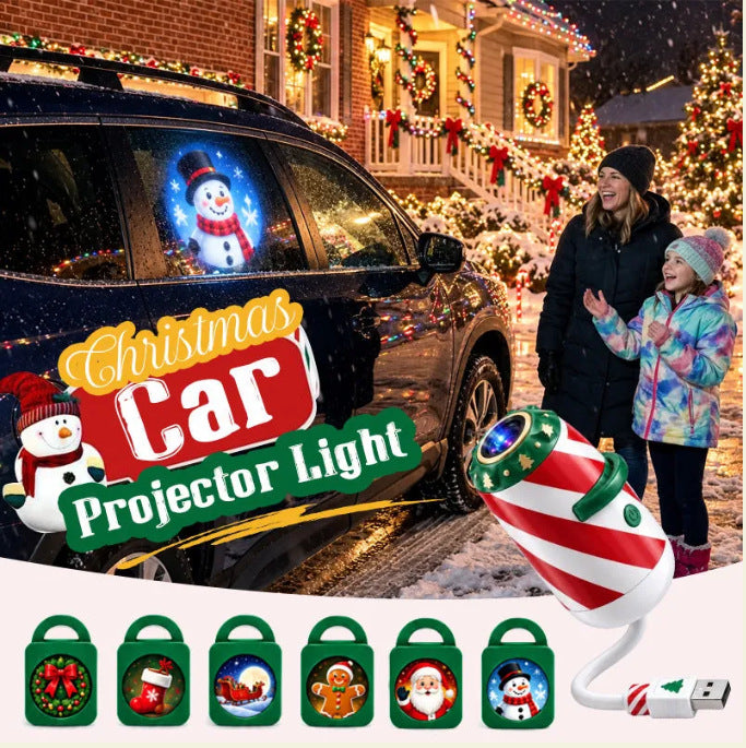 Polkagrisrandig USB-projektor med julmotiv i biltak