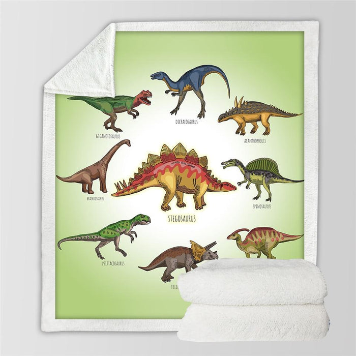 Myslunda Fluffig barnfilt med dinosaurietryck och sherpa
