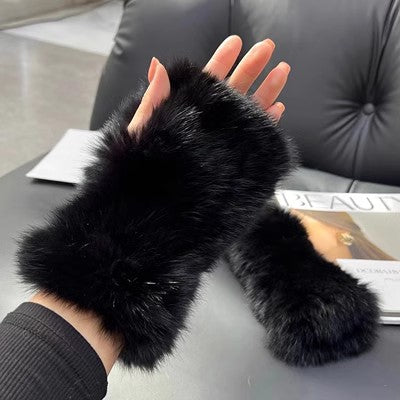 Fluffiga fingerlösa muddar i kaninpäls