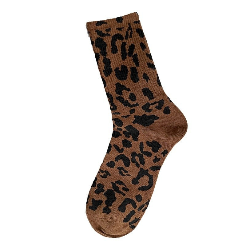 Halvhöga damstrumpor med leopardmönster