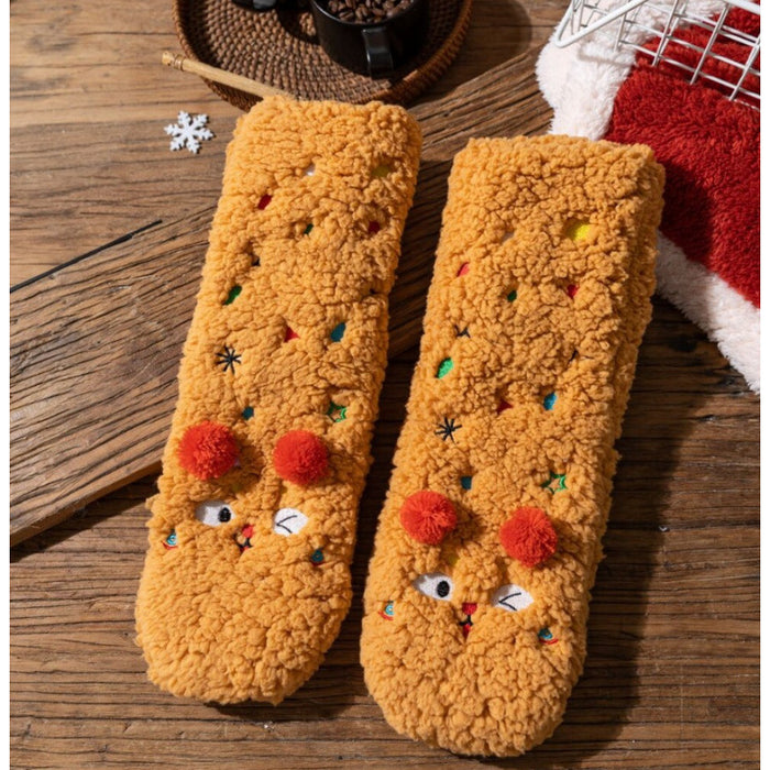 Myslunda Fluffiga sockor med broderade ansikten och pompoms