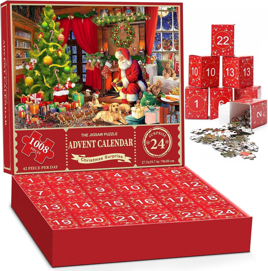 Adventskalender med pussel och julmotiv