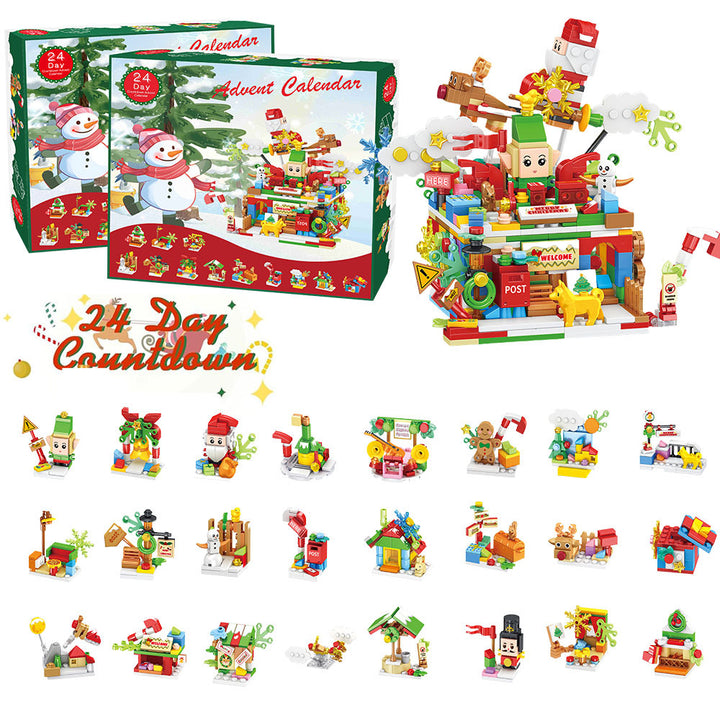 Adventskalender med 24 askar byggklossar julscen