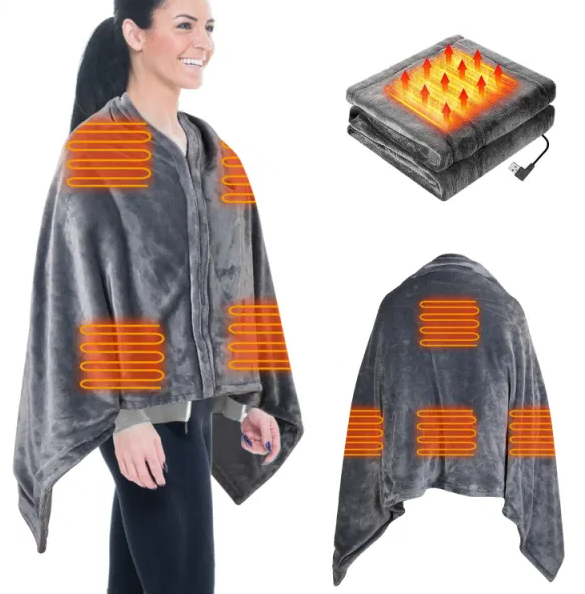 USB-värmeponcho med dragkedja, 150 x 80 cm, tre värmelägen
