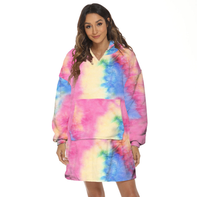 Oversize hoodiefilt med roligt mönster
