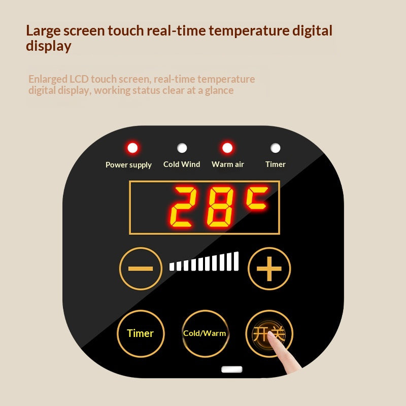 Vit väggvärmare med stor touchdisplay