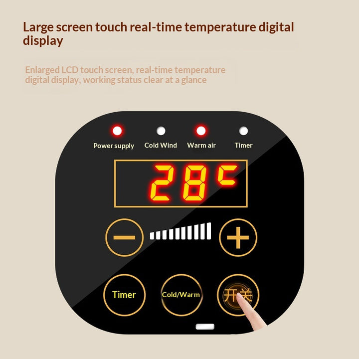 Vit väggvärmare med stor touchdisplay