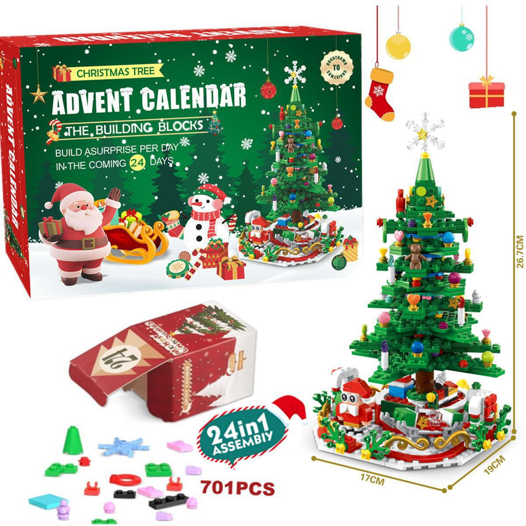 Adventskalender med 24 askar byggklossar julscen