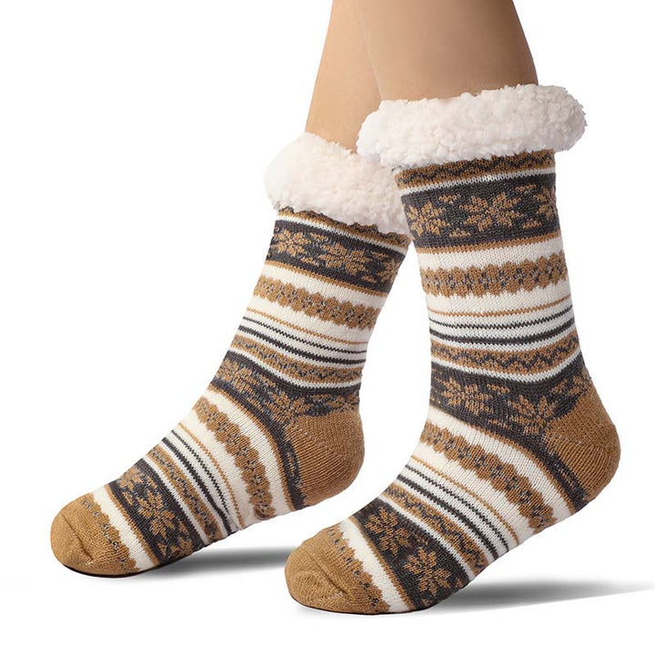 Extra tjocka sockor med snöflingor och halkskydd