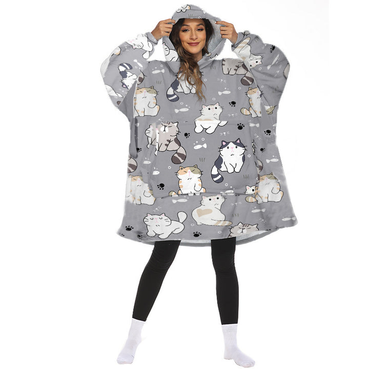 Oversize hoodiefilt med roligt mönster