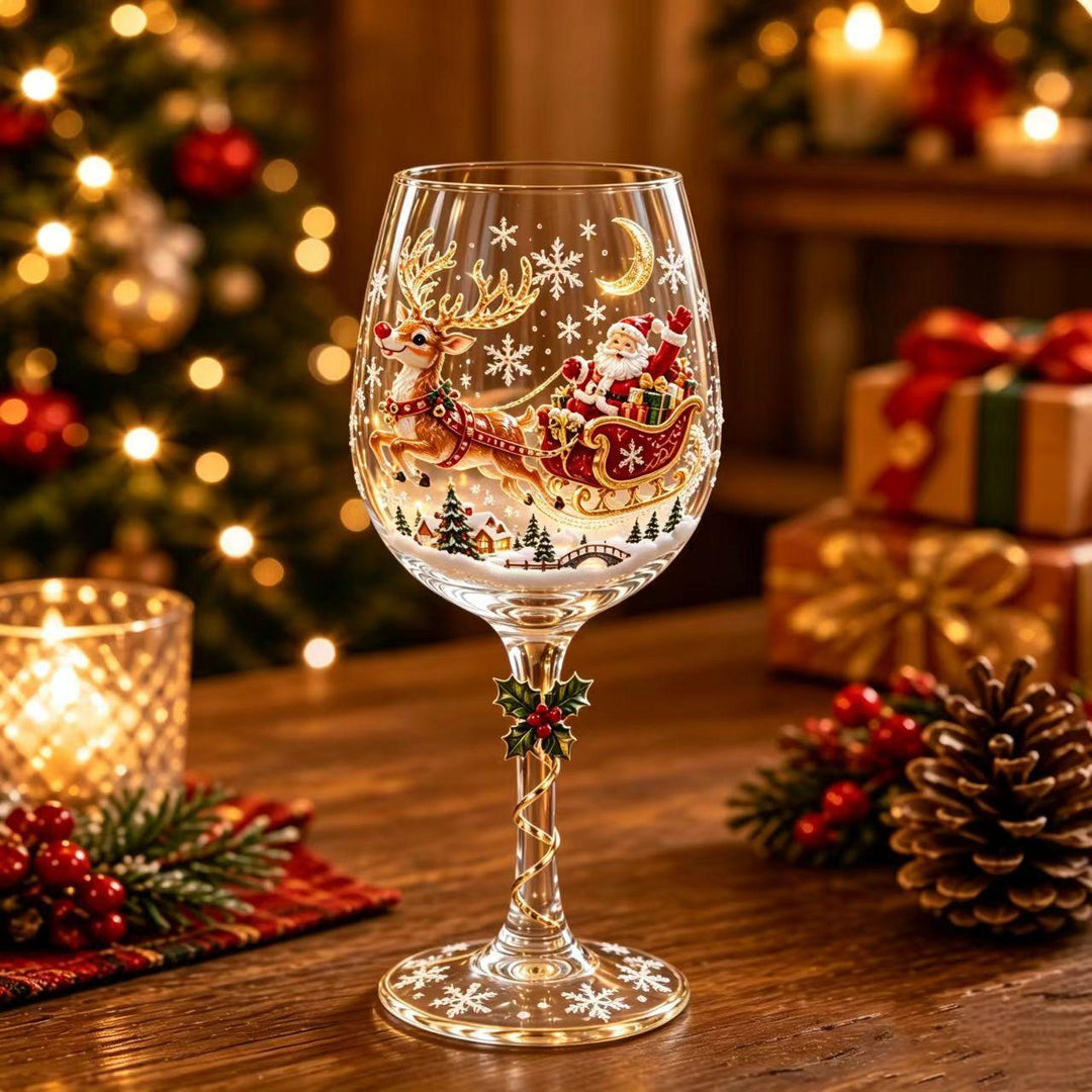 Vinglas med julmotiv på foten