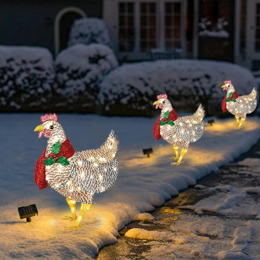Lysande LED-höna med halsduk – juldekoration inne och ute