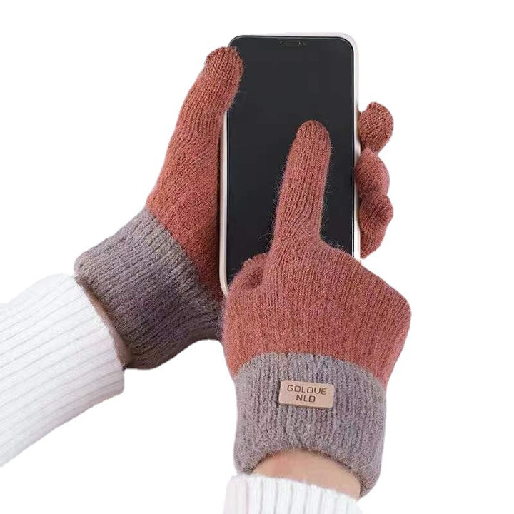 Stickade fingervantar med ribbad kontrastmudd