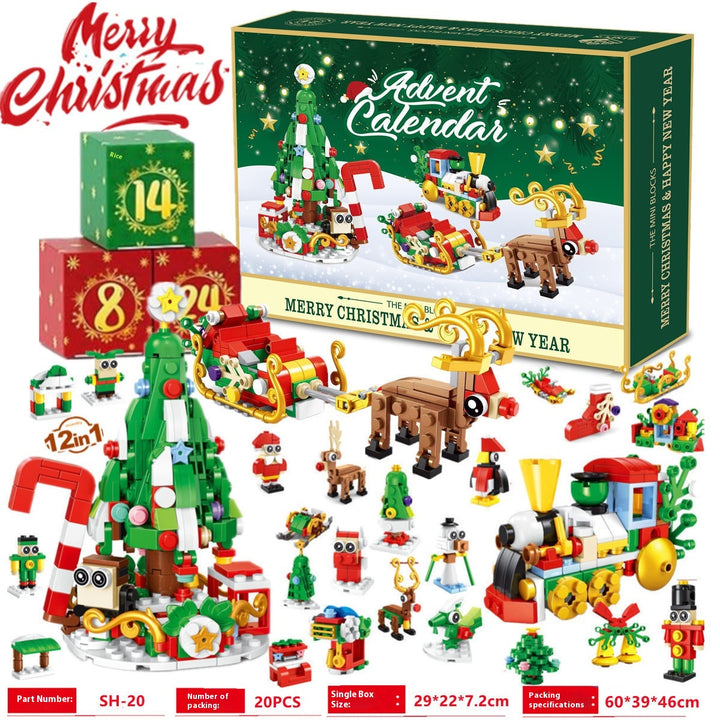 Adventskalender med 24 askar byggklossar julscen
