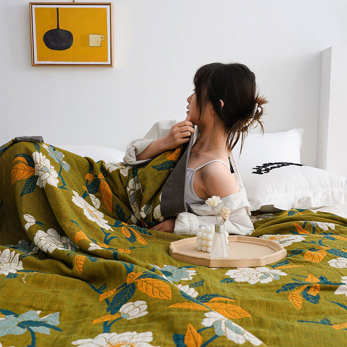 Myslunda™ Vändbart bomullsöverkast i boho-stil med olivblommor