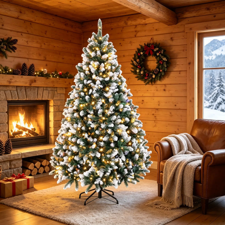 Snötoppad julgran med fjärrkontroll