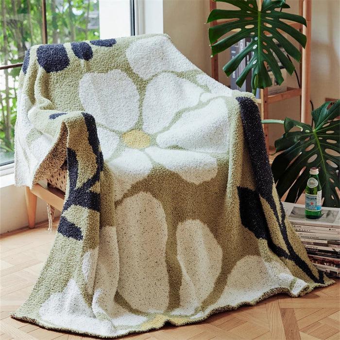 Myslunda™ Stickad boho-pläd med blad och blommor i mikrofiber