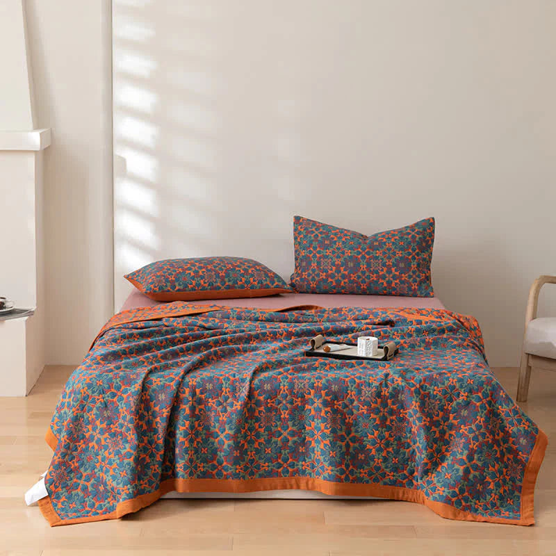 Six-Layer Bomull Filt med Orange-Blue Mönster
